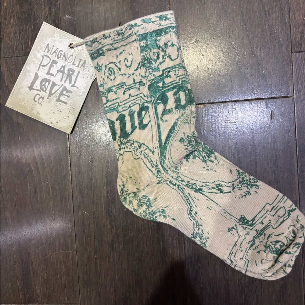 Magnolia Pearl Green and Cream Socks Pristine Cond, wtags, Nvr worn